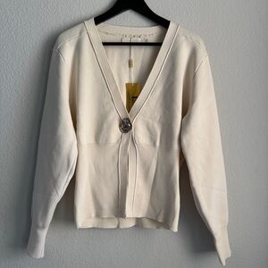 LC Cream V-Neck Women's Sweater Cardigan Long Sleeve Top. NWT. Size M